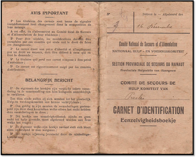 Carnet d’identification délivré par le Comité de Secours